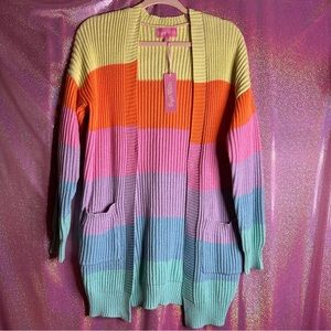 Sugar Thrillz Candy Pastel Rainbow Stripe Knit Cardigan
Sold Out Online!